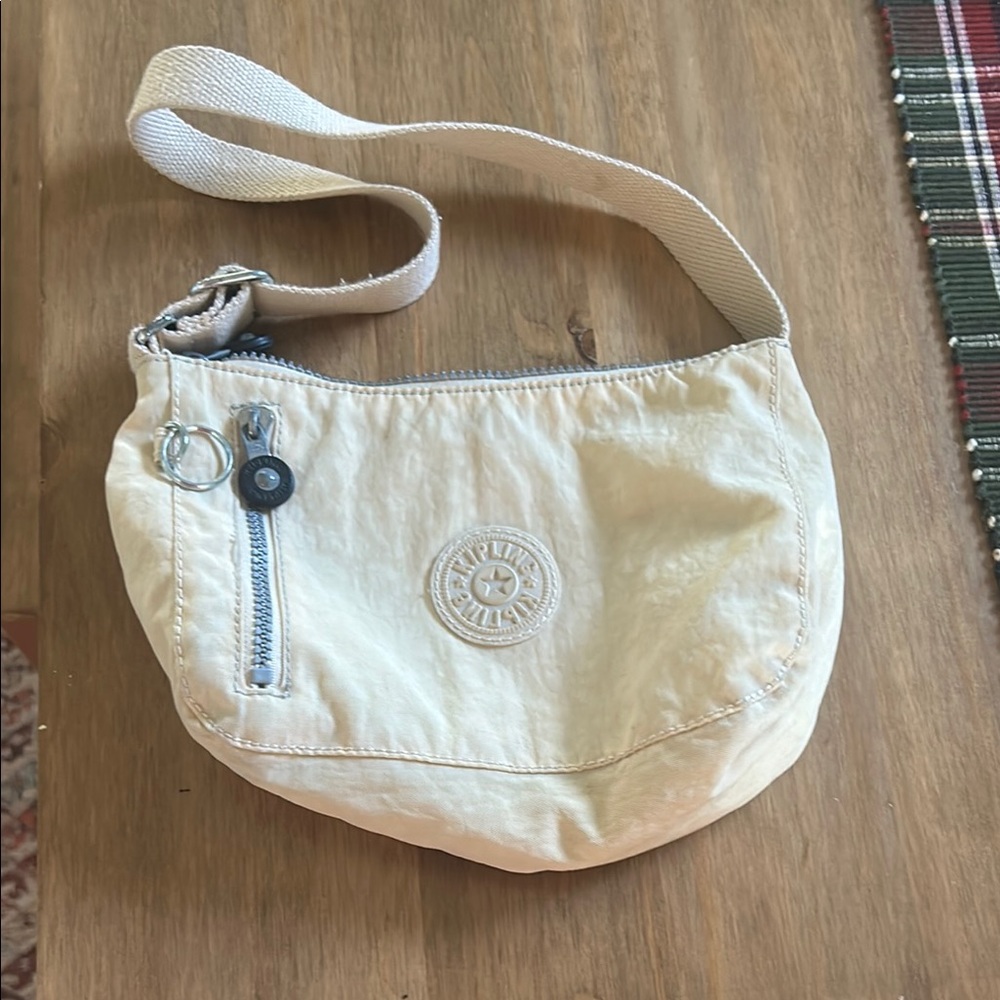 Cream Textured Crossbody Bag with Adjustable Strap